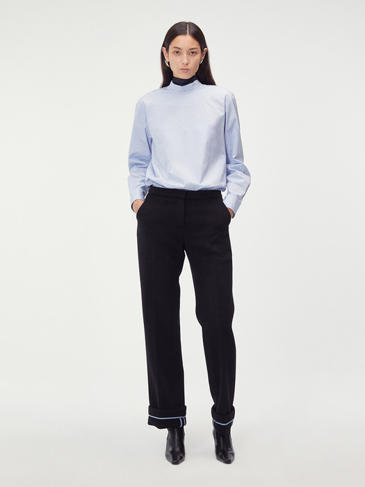 CONTRAST PIPING CUFFS TROUSERS (BLACK)