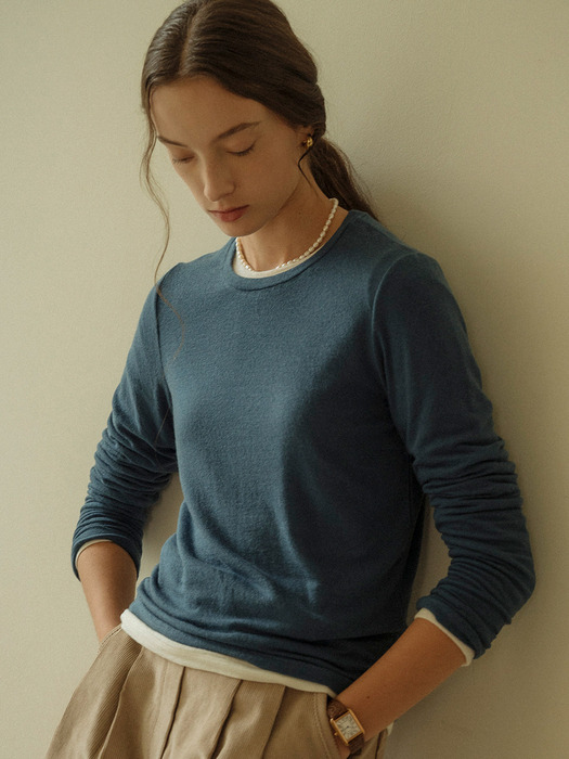 Soft tencel basic layered t-shirt(Blue)