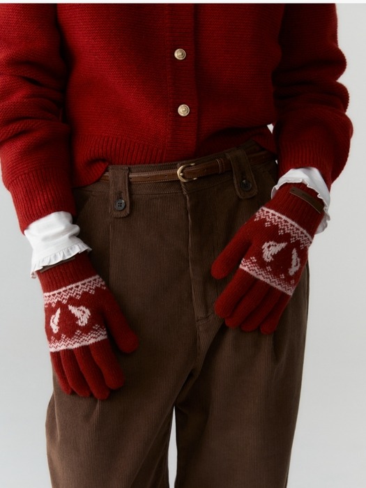 holiday knit gloves - red