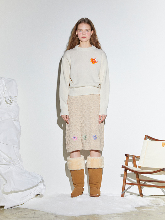 3D POPPY LAMBSWOOL PULLOVER/IVORY