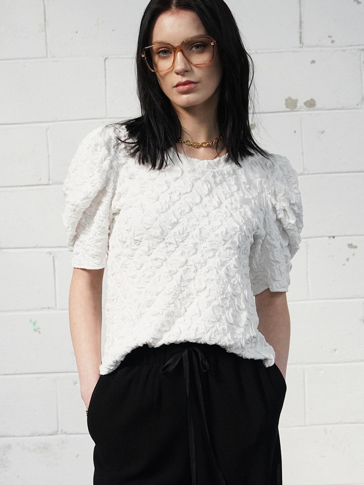 LILY puff-sleeve blouse (OFF WHITE, BLACK)