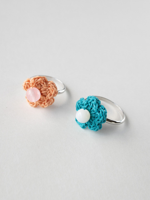 Bright knit flower with gemstone ring (2color)