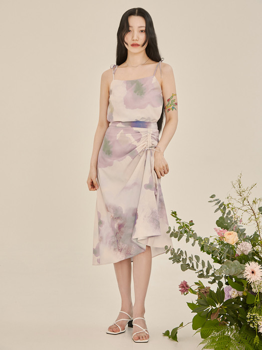 Pattern shirring skirt (purple)
