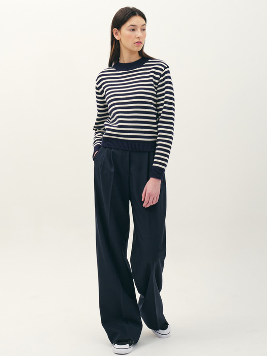 belted wide leg pants_navy