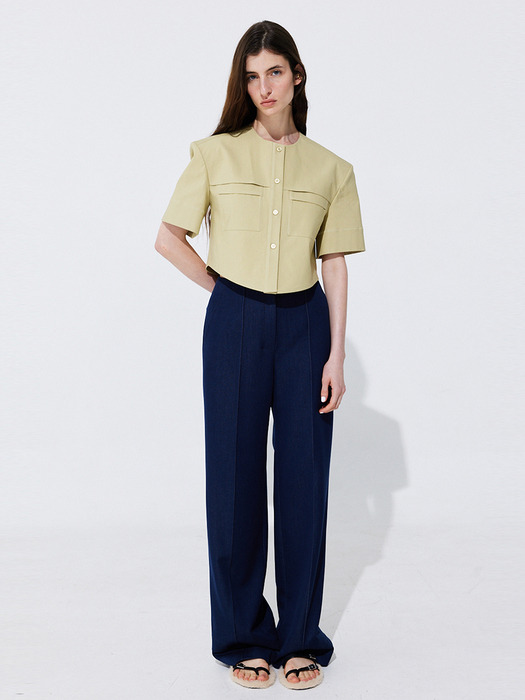 Pintuck Straight Trousers_Navy