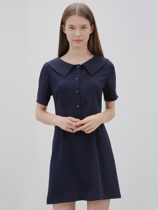 collar mini dress-navy