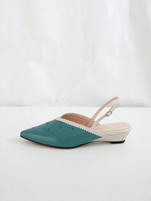 Eyelet lace wedges Blue green