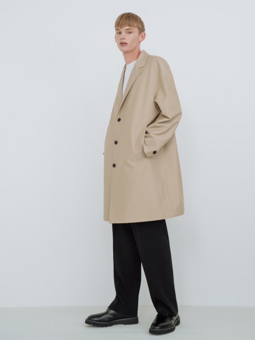 LOOSE FIT WASHED SINGLE TRENCH COAT_LIGHT BEIGE