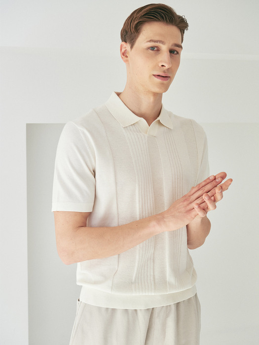 [Cotton Silk Linen] 텍스처 오픈 니트 풀오버 Texture Open Pullover(White)