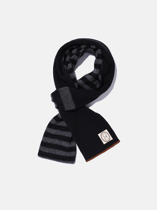 Striped knit muffler / Black charcoal