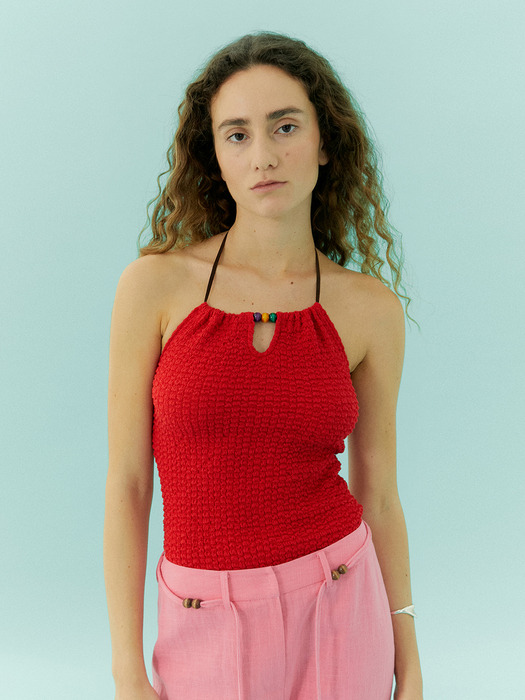 Beads Halter Top in Red