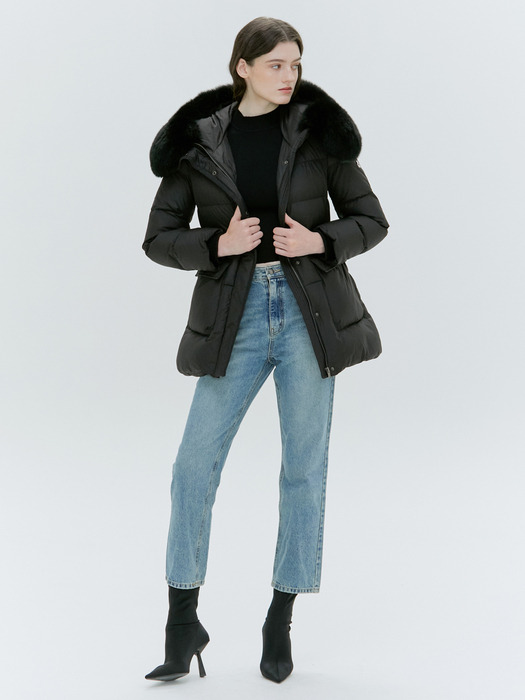 FOX FUR HOODED GOOSE DOWN JACKET [3COLOR]