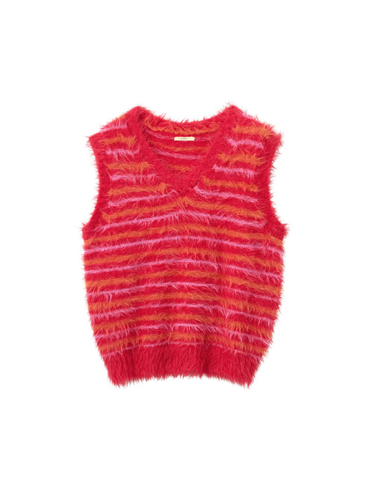 UNISEX, Danke Hairy Stripe Knit Vest / Poping Red