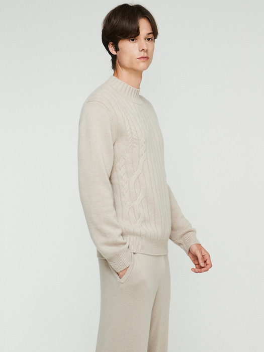 Mix Cable Pullover_Skin Beige