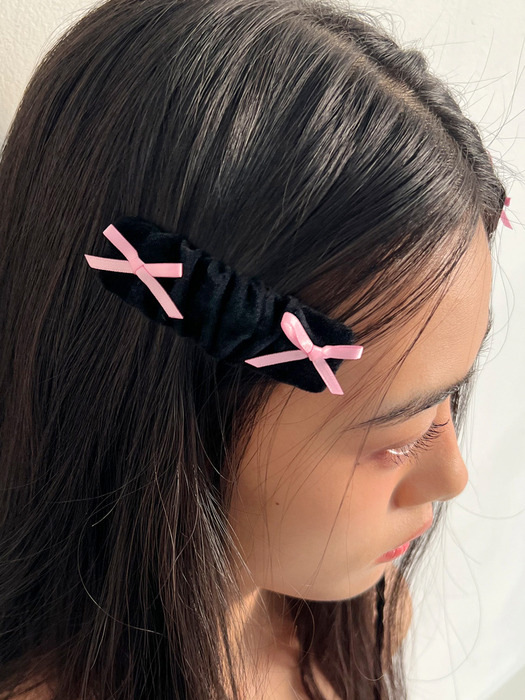 [2SET] black pink ribbon velvet hair pin