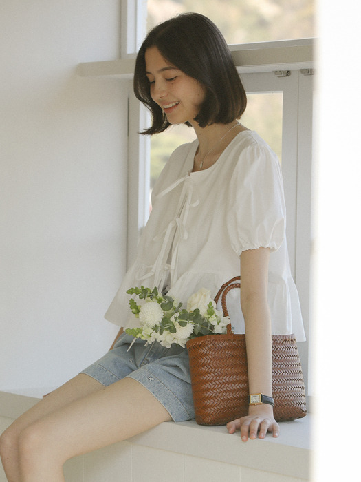 Front ribbon point blouse_Ivory