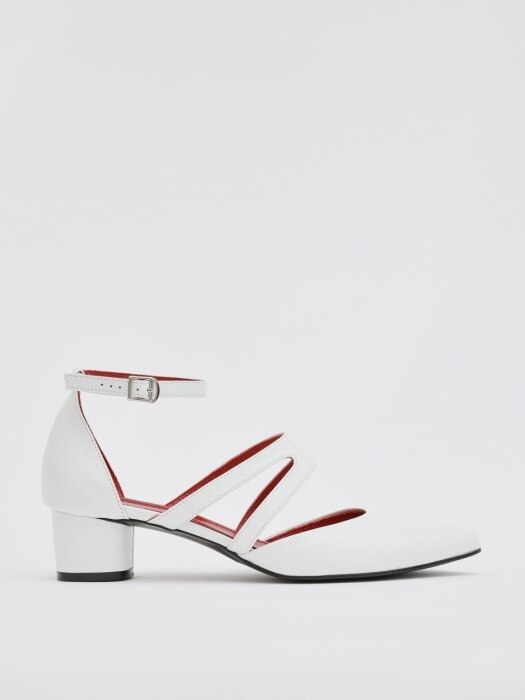 PICCASO 40 STRAP LOW HEEL IN WHITE LEATHER