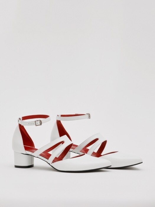 PICCASO 40 STRAP LOW HEEL IN WHITE LEATHER