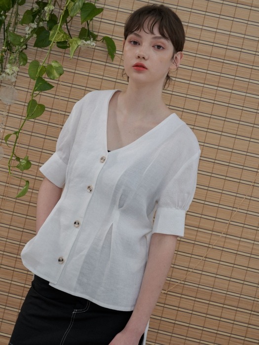 MH6 LINEN WAIST PINTUCK SHIRT_WH