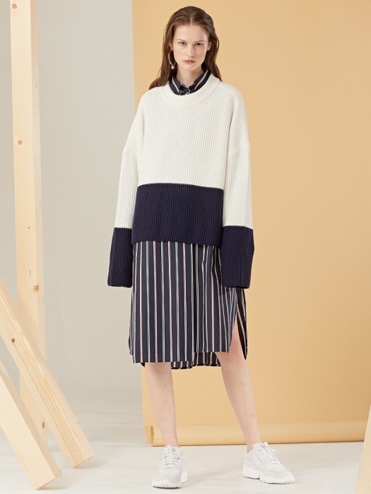 Color Block Wool Knit Top_Ivory