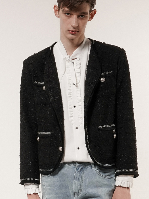 Chain Embellished-Tweed Jacket[Black(MAN)]_UTO-FB52