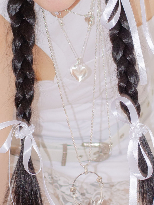 23 Silver Long chain heart necklace