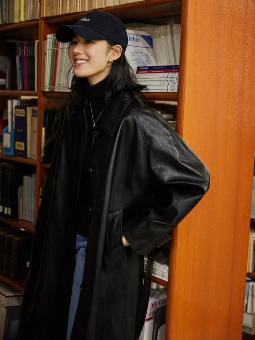 23FN leather trench coat [BK]