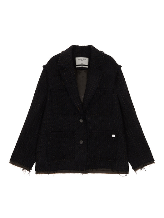 TWEED POCKET BLAZER IN BLACK