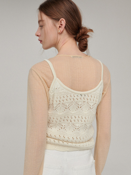 Ribbon point punching bustier knit - Ivory