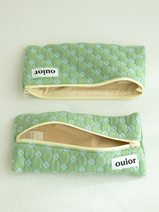 ouior flat pencil case - dot flower pistachio (middle zipper)