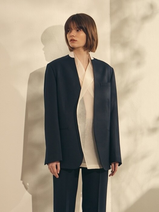 White contrast collar wool jacket / 카라 배색 울자켓