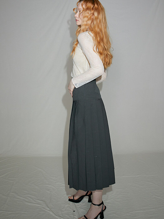 Mermaid Pleats Long Skirts_Grey