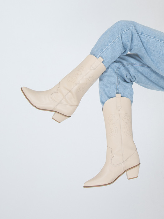 Dolphin Western Boots (Ivory)