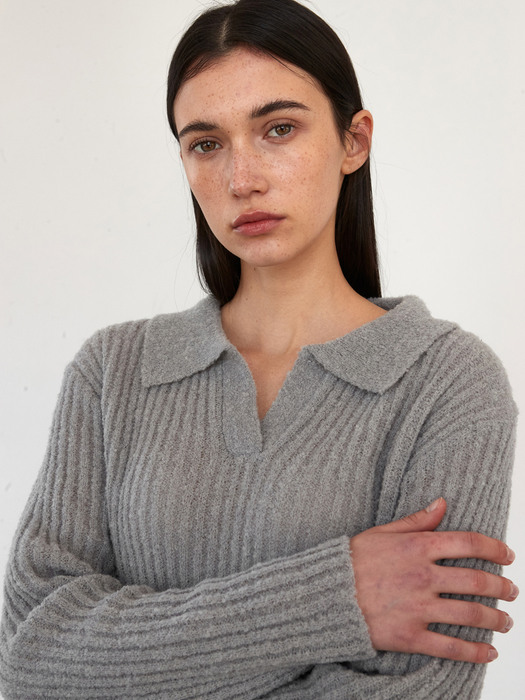 OU999 wool boucle collar knit (gray)