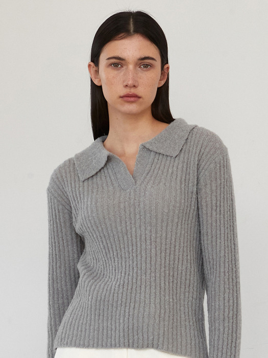 OU999 wool boucle collar knit (gray)