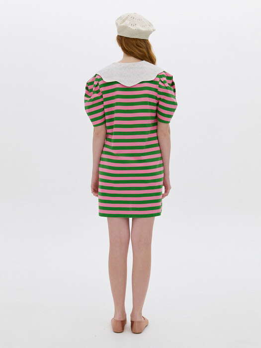 레이스 카라 퍼프 슬리브 드레스 핑크 (AEDR3E014P2)