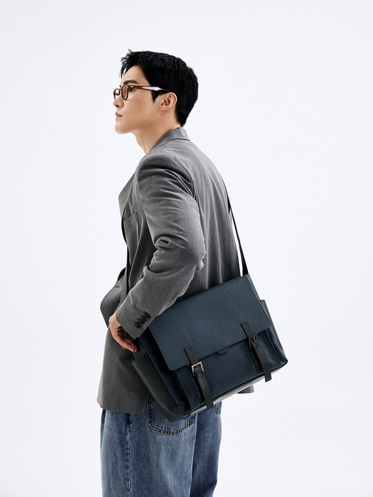 Polygon double belted LG flap messenger [teal grey combo]