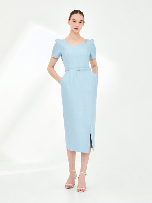 ROWAN Curved neck H-line dress (Sky blue)