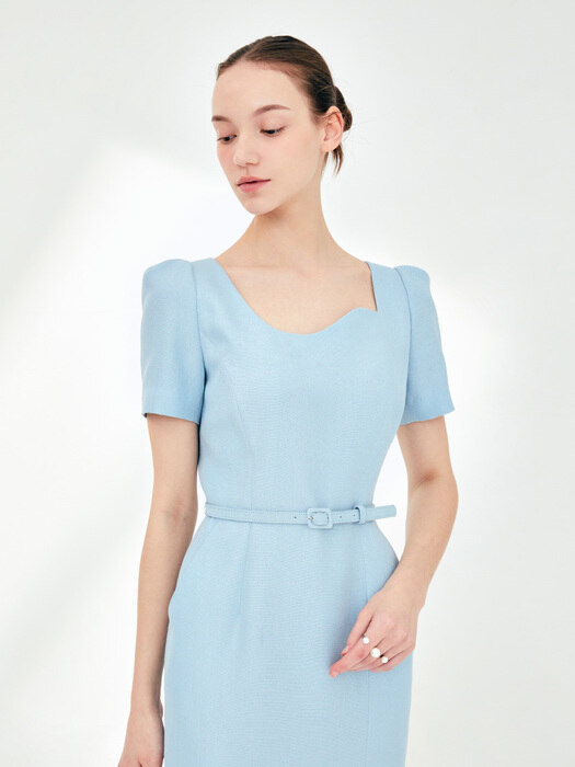 ROWAN Curved neck H-line dress (Sky blue)