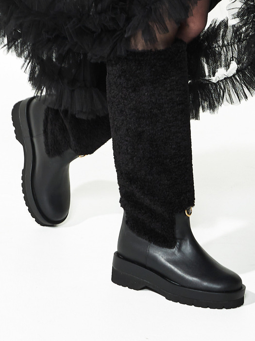 BENJAMIN_black 23FW Fur Platform Long boots