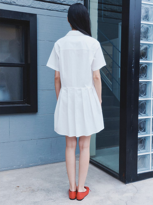Open Collar Shirts Mini Dress  White (KE4371M071)