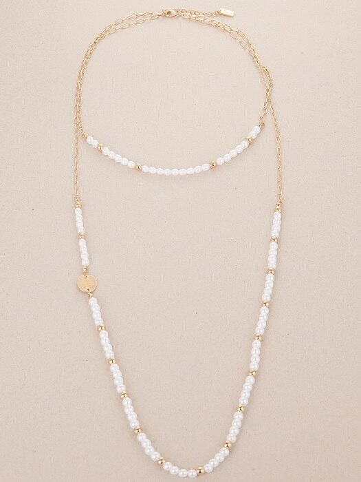 Ange white pearl layered long necklace