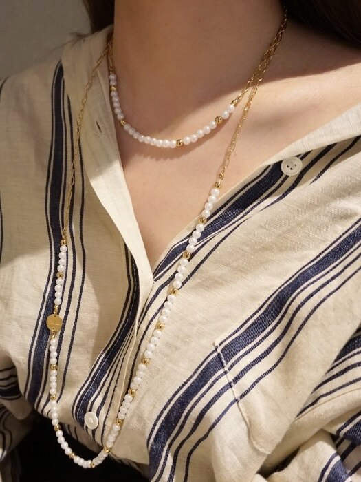 Ange white pearl layered long necklace