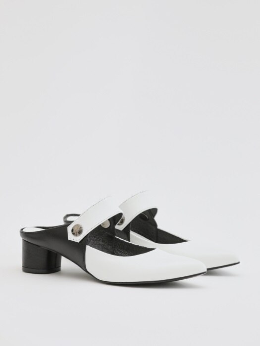 PICCASO 40 MULE IN BLACK AND WHITE LEATHER