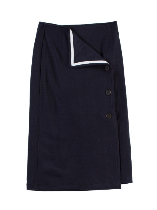 BUTTON PIPING KNIT SKIRT - NAVY