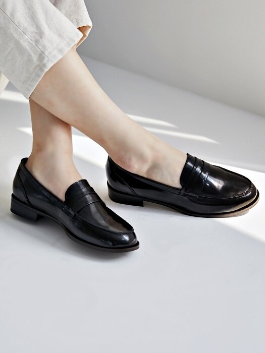 15mm Box Leather Penny Loafer Shoes (Black)