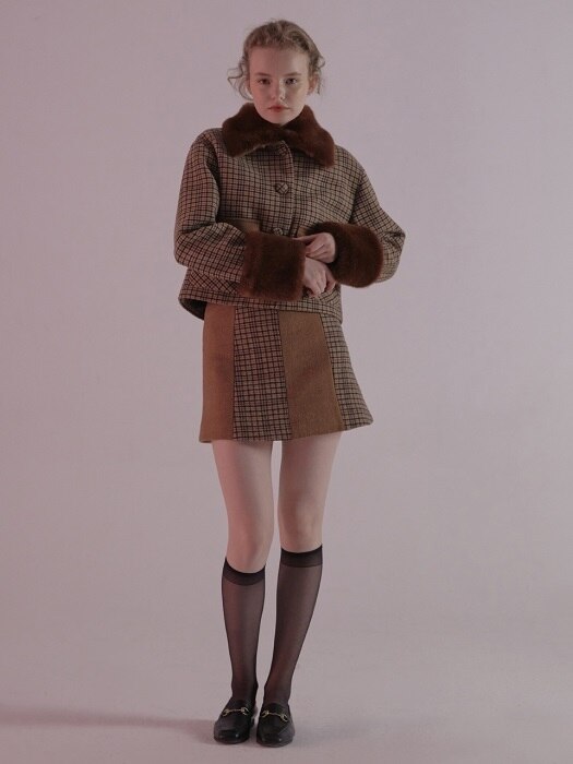 mgmg wool check skirt_brown