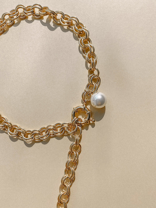 gold layer chain pearl necklace