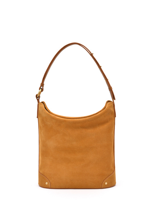 Bold Chain Bucket Bag in Suede Camel