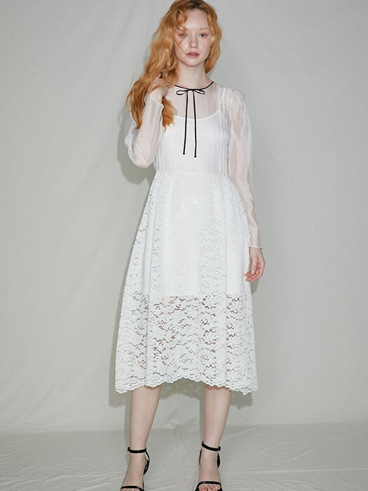 Pintuck Lace Oganza Dress_White